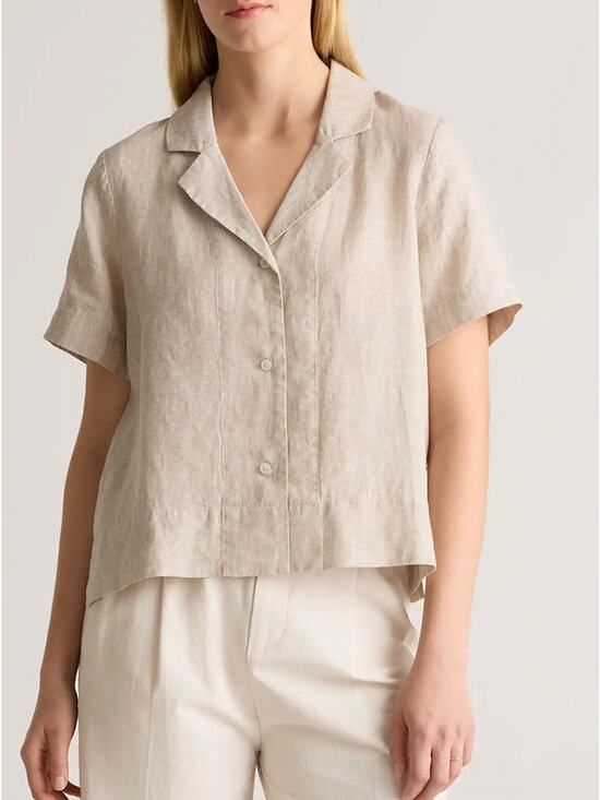 Quince Tops - Quince Womens 100% Linen Classic Neutral Tan Button Down Shirt Minimalist Size L
